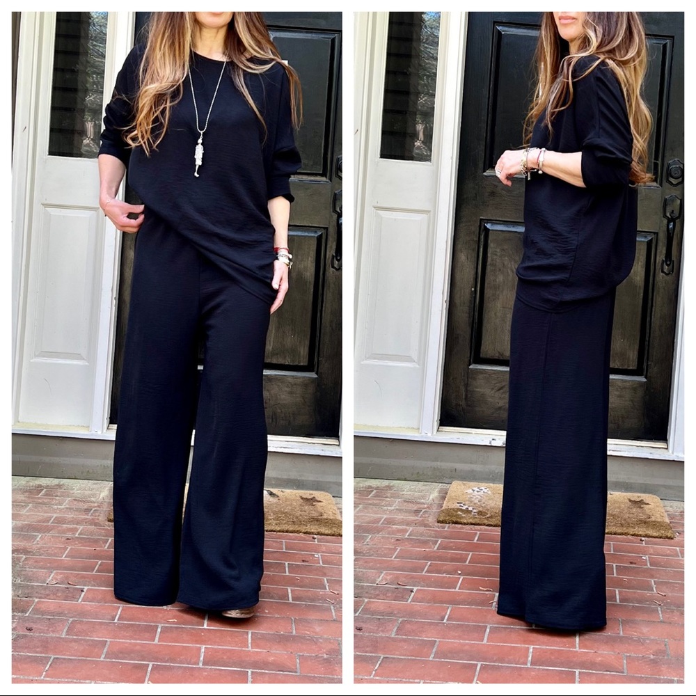 MADE IN FRANCE! FABULOUS WIDE LEG PANT AND TUNIC  TOP 2 PIECE SET - Picture 2 of 6